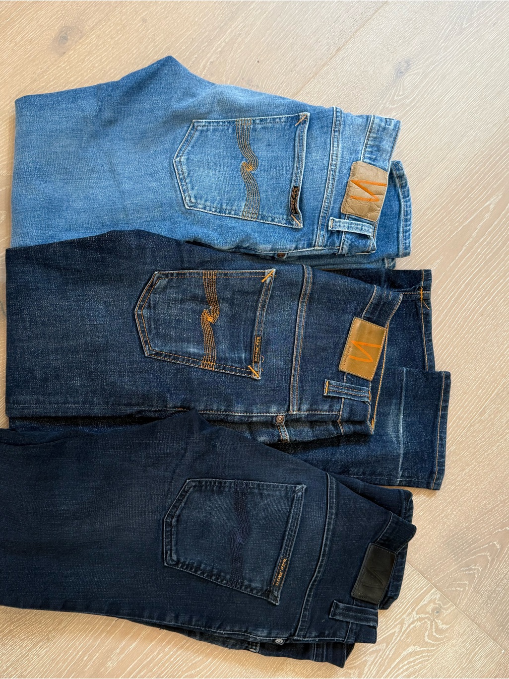 Nudie Jeans Slim Straight In Light Blue, Mid Blue, And Dark Blue